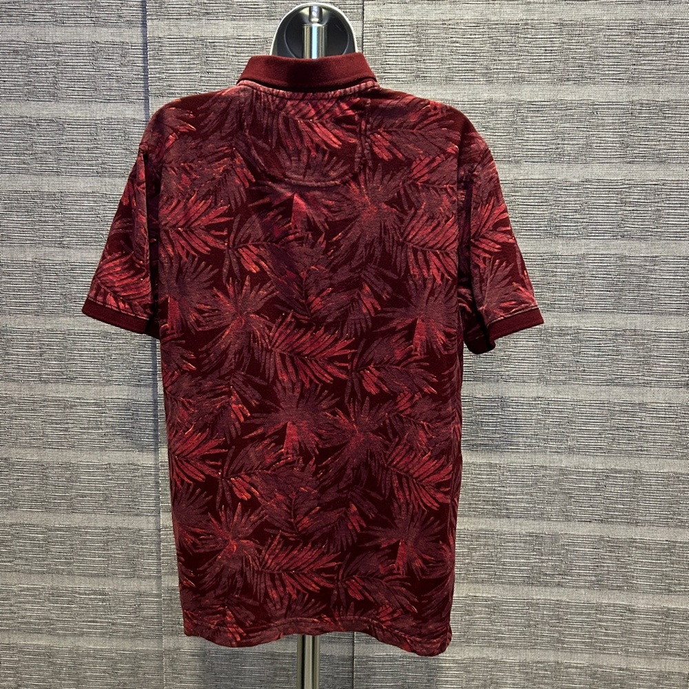 Men’s Burgundy Leaf Pattern Polo Shirt - Picture 2 of 5